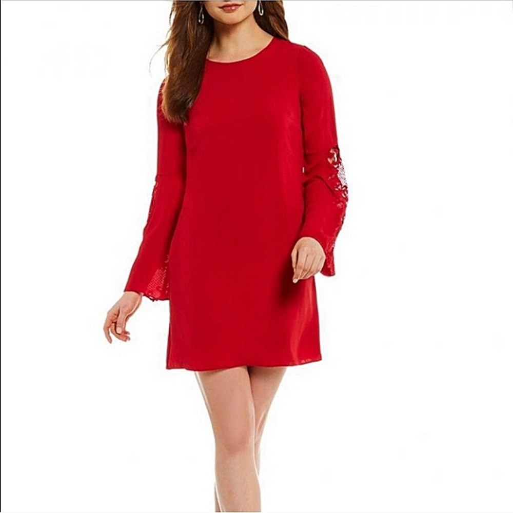 Mika Mindel Cindy Dress in Red Cherry Embroidered Bell Sleeves Sz Medium NWT